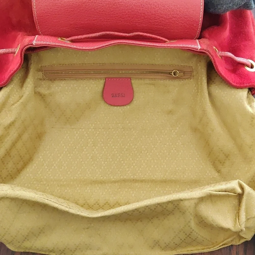 Red Suede Gucci Backpack Vintage Bamboo - Picture 17 of 17